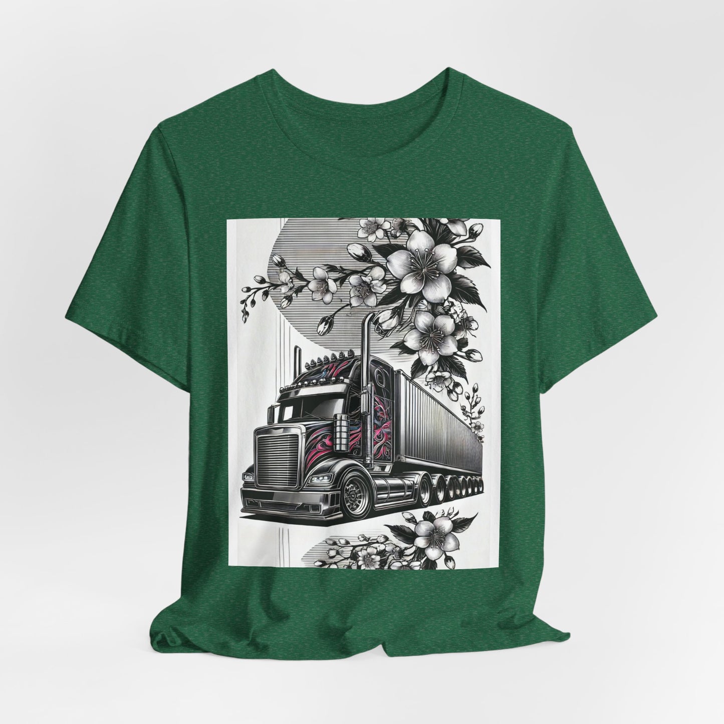 Cherry Blossom Convoy T-Shirt | Japanese Sakura x Modern Truck Art | Unique Graphic Tee for Drivers & Streetwear Lovers No.002
