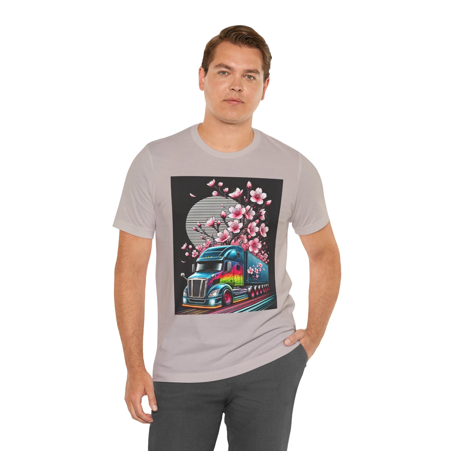 Cherry Blossom Convoy T-Shirt | Japanese Sakura x Modern Truck Art | Unique Graphic Tee for Drivers & Streetwear Lovers No.003