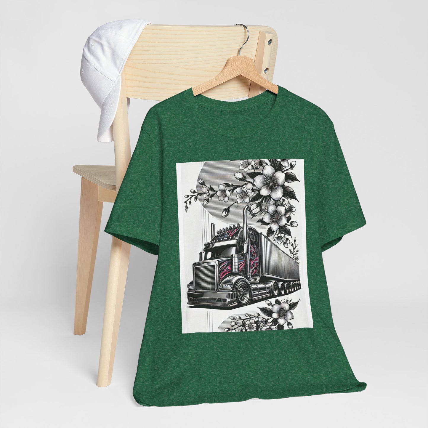 Cherry Blossom Convoy T-Shirt | Japanese Sakura x Modern Truck Art | Unique Graphic Tee for Drivers & Streetwear Lovers No.002