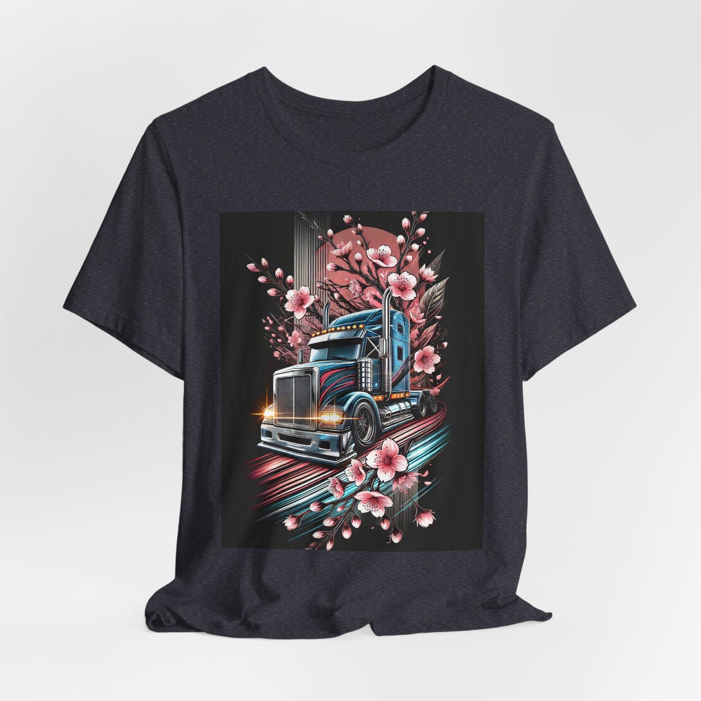 Cherry Blossom Convoy T-Shirt | Japanese Sakura x Modern Truck Art | Unique Graphic Tee for Drivers & Streetwear Lovers No.006