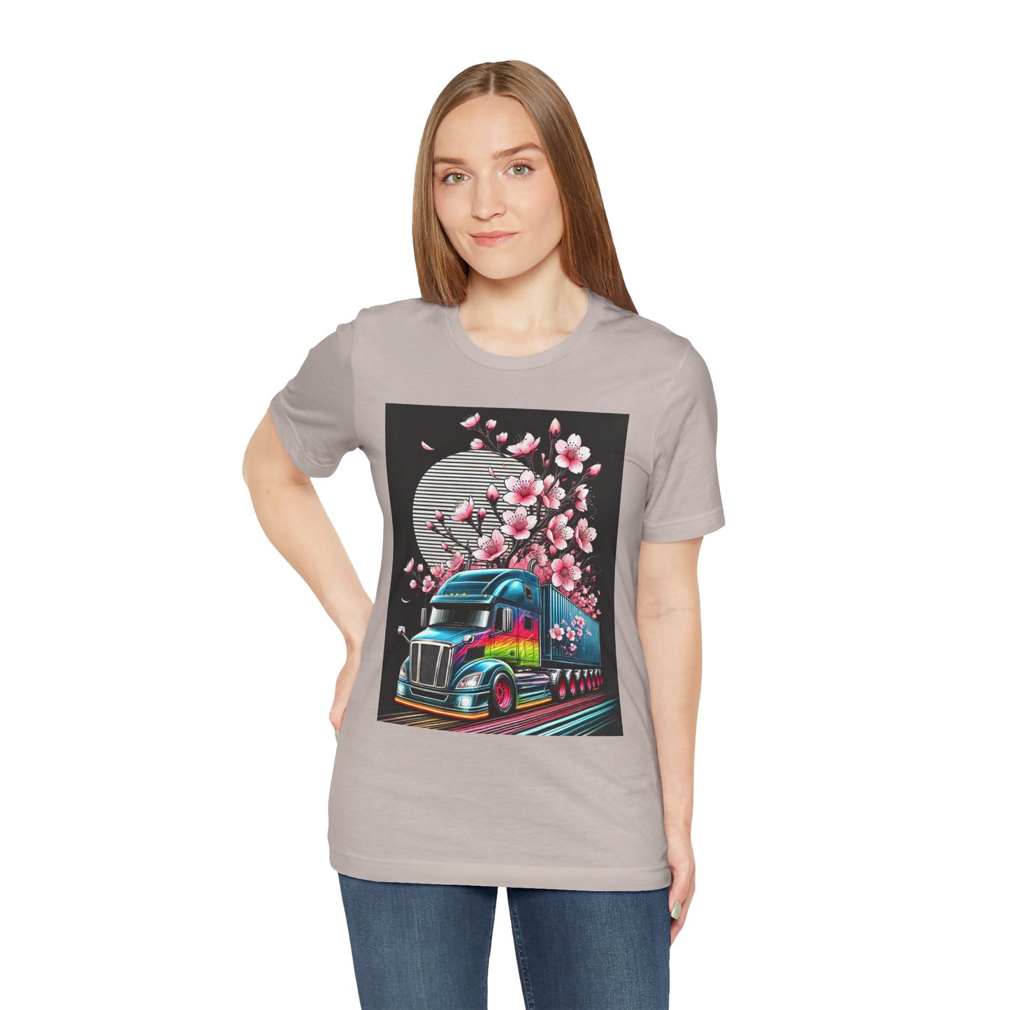 Cherry Blossom Convoy T-Shirt | Japanese Sakura x Modern Truck Art | Unique Graphic Tee for Drivers & Streetwear Lovers No.003