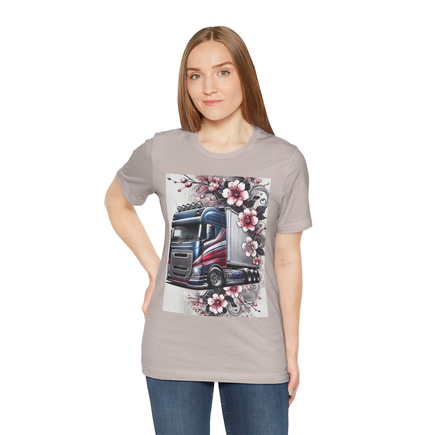 Cherry Blossom Convoy T-Shirt | Japanese Sakura x Modern Truck Art | Unique Graphic Tee for Drivers & Streetwear Lovers 001