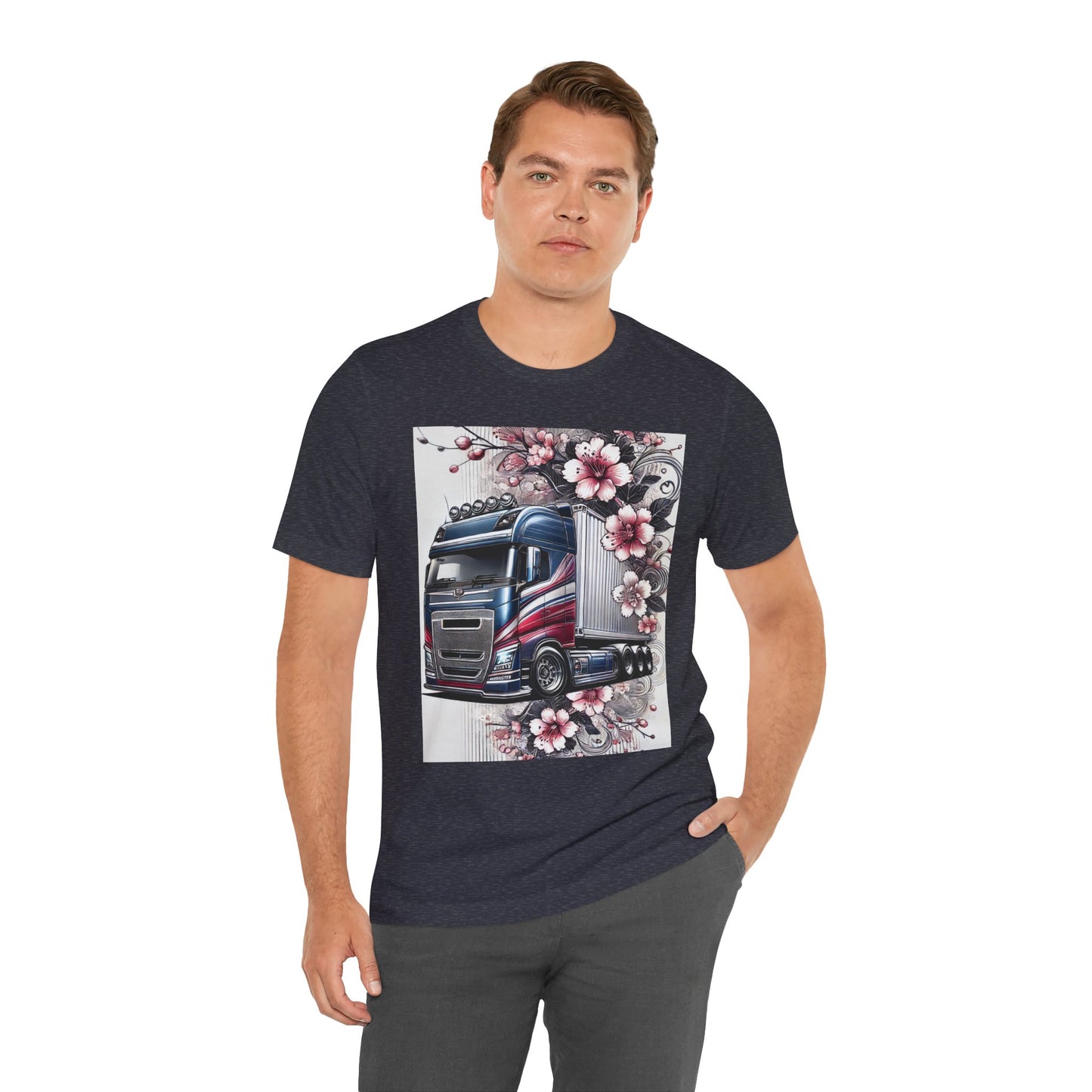 Cherry Blossom Convoy T-Shirt | Japanese Sakura x Modern Truck Art | Unique Graphic Tee for Drivers & Streetwear Lovers 001