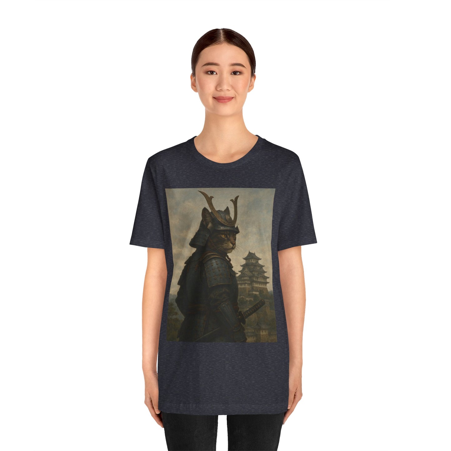 Cat Samurai Vigil Tee | Armored Feline Warrior w/ Castle Backdrop | Japanese Art Unisex Shirt