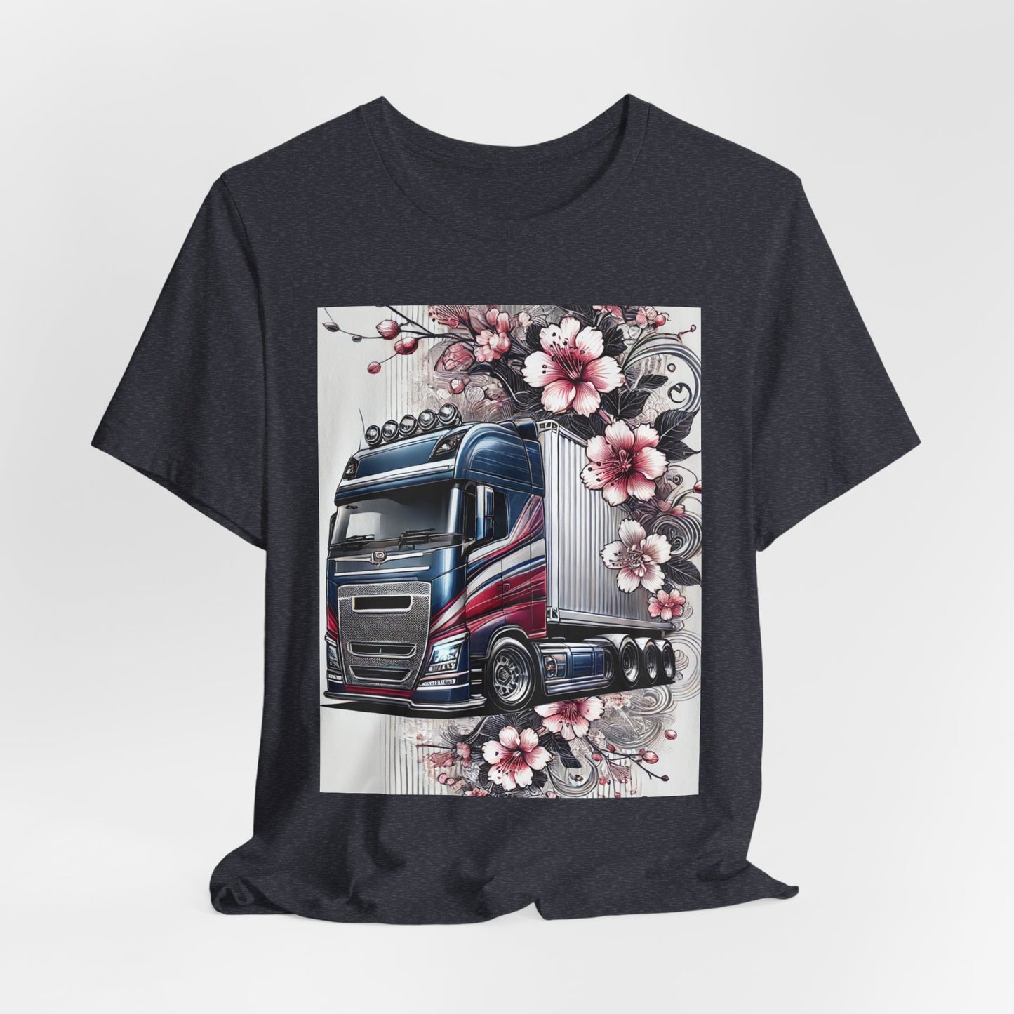 Cherry Blossom Convoy T-Shirt | Japanese Sakura x Modern Truck Art | Unique Graphic Tee for Drivers & Streetwear Lovers 001