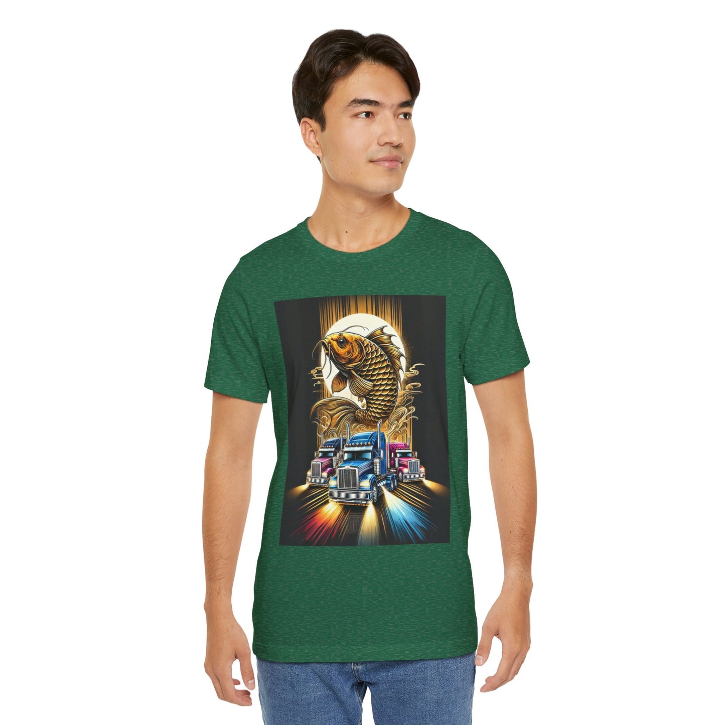 Bold Koi & Truck Fusion T-Shirt | Japanese Golden Carp AND Convoy Art Tee | Vibrant Streetwear for Truckers AND Tattoo Fans No.2