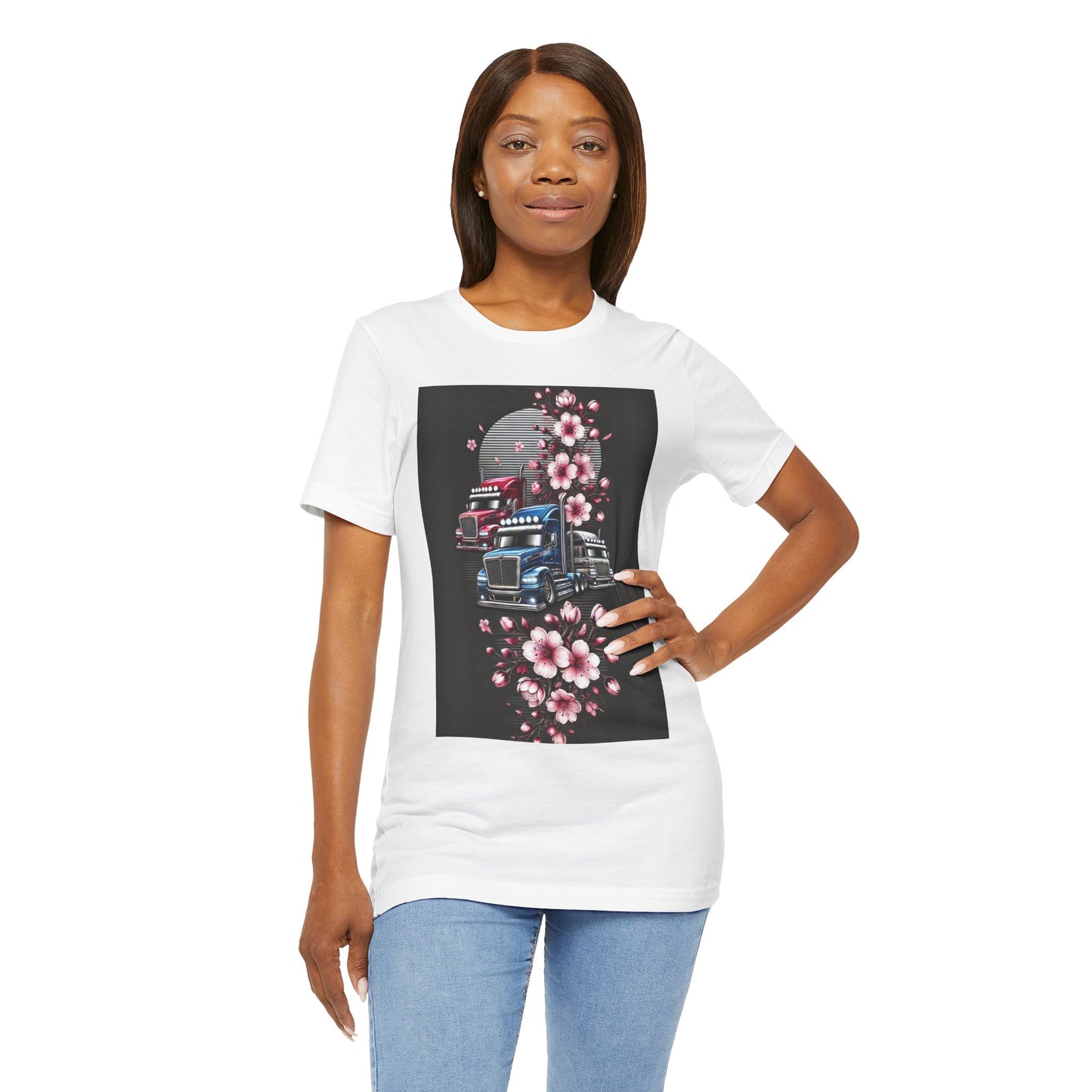 Cherry Blossom Convoy T-Shirt | Japanese Sakura x Modern Truck Art | Unique Graphic Tee for Drivers & Streetwear Lovers No.005