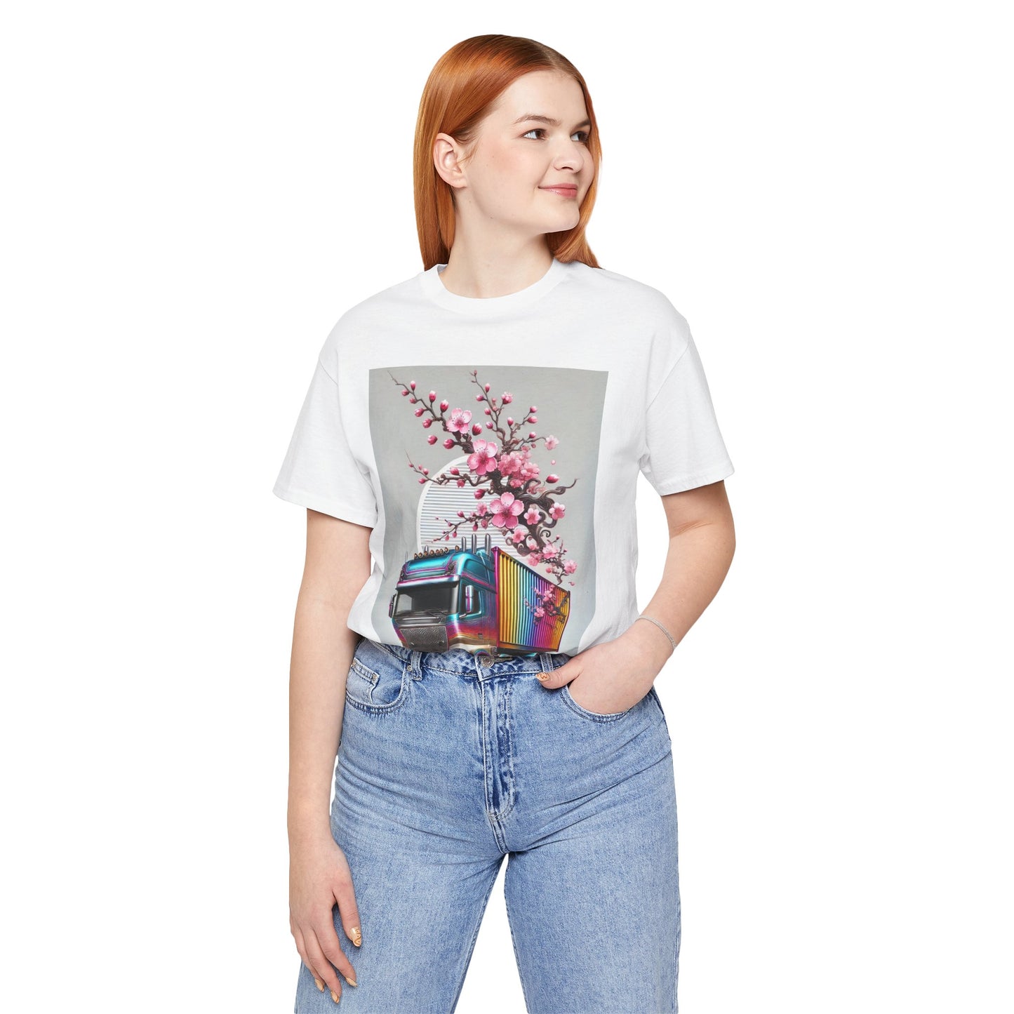 Cherry Blossom Convoy T-Shirt | Japanese Sakura x Modern Truck Art | Unique Graphic Tee for Drivers & Streetwear Lovers No.007