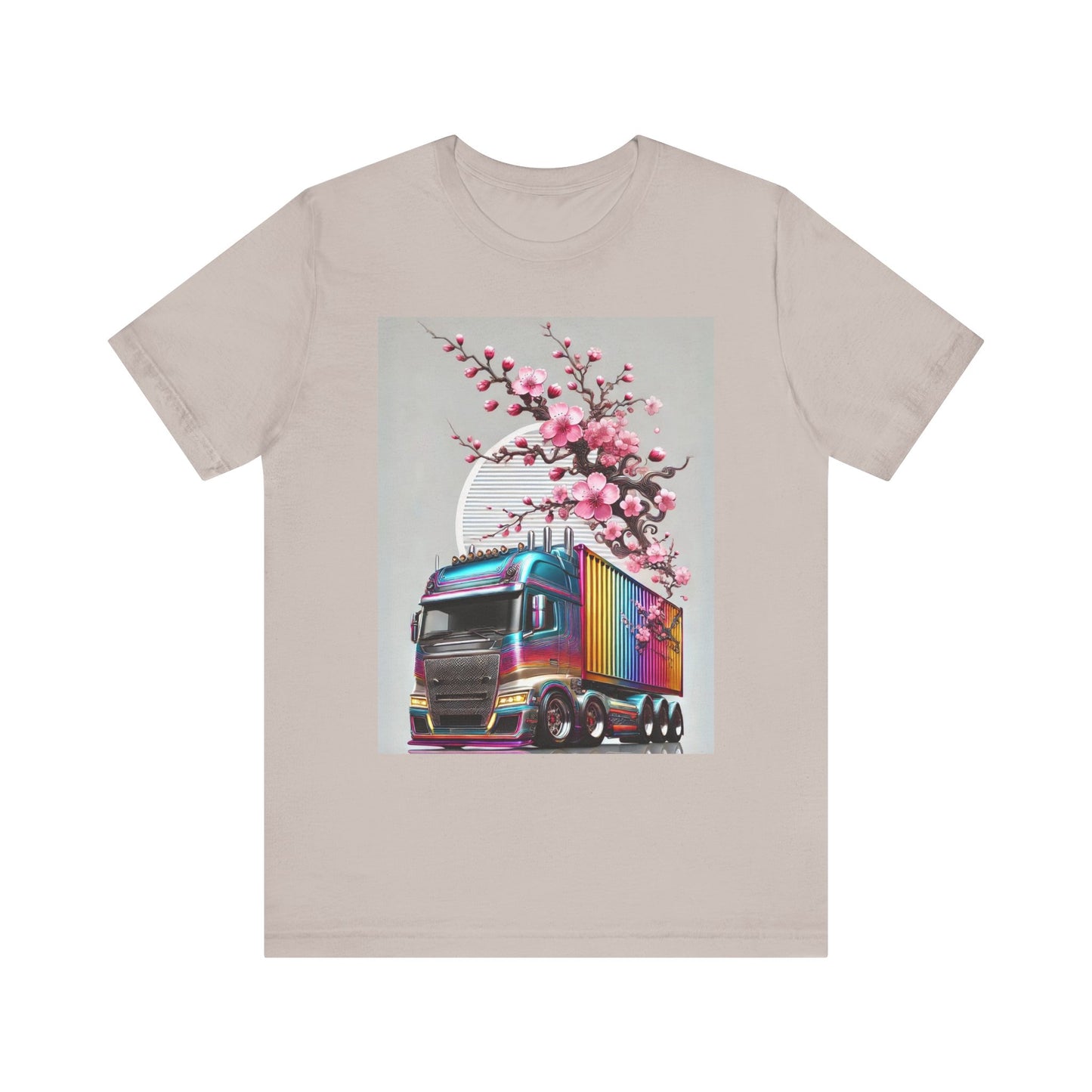 Cherry Blossom Convoy T-Shirt | Japanese Sakura x Modern Truck Art | Unique Graphic Tee for Drivers & Streetwear Lovers No.007