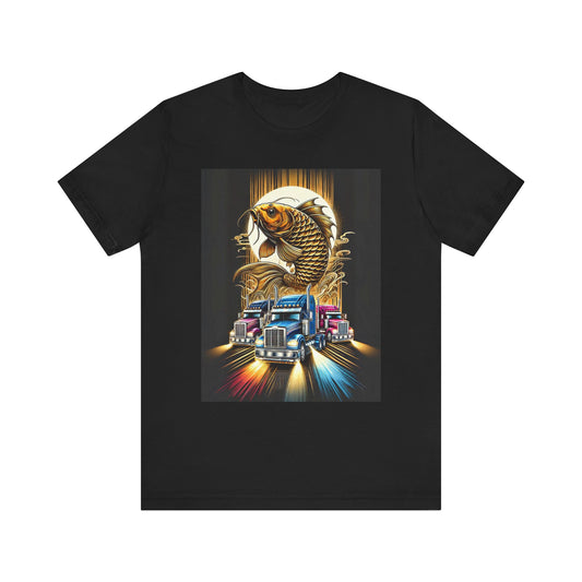 Bold Koi & Truck Fusion T-Shirt | Japanese Golden Carp AND Convoy Art Tee | Vibrant Streetwear for Truckers AND Tattoo Fans No.2