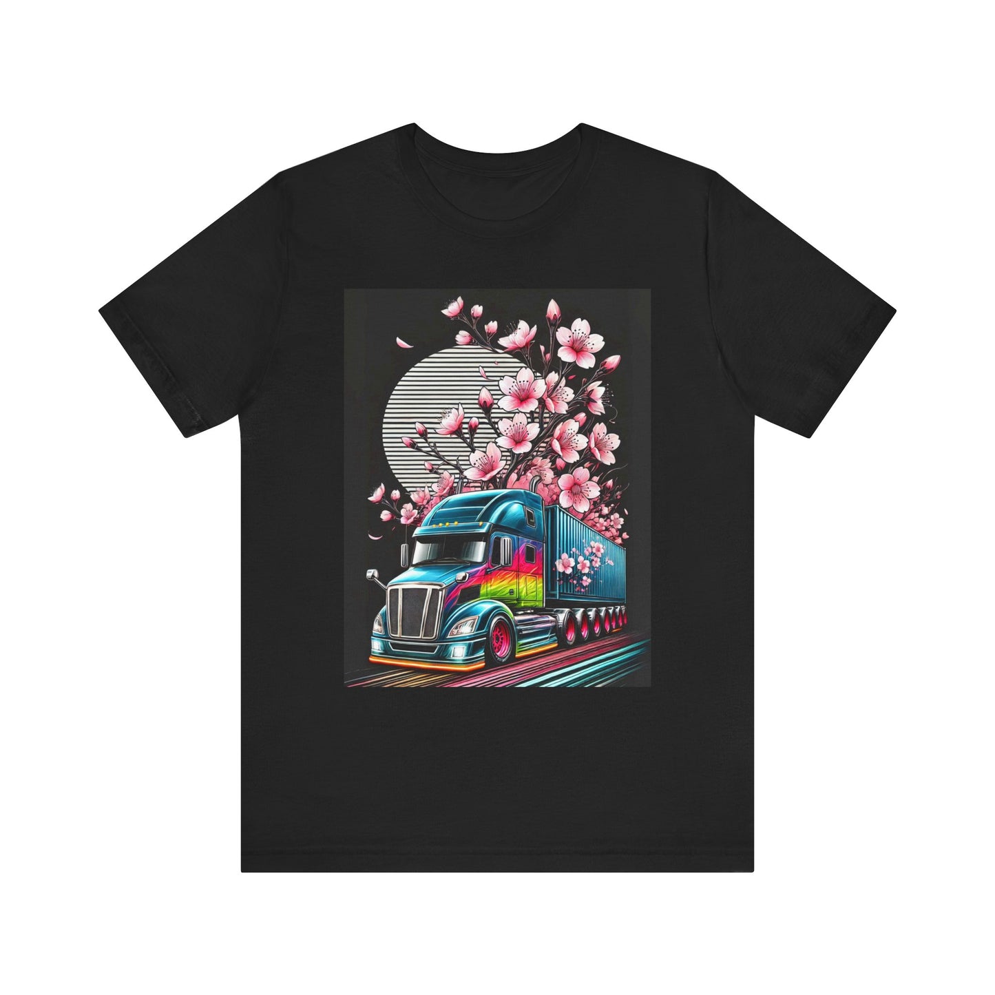 Cherry Blossom Convoy T-Shirt | Japanese Sakura x Modern Truck Art | Unique Graphic Tee for Drivers & Streetwear Lovers No.003