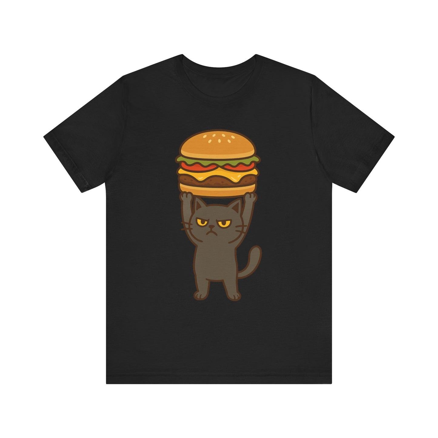 "Hanba-nyaa~" Cute Japanese Cat T-Shirt – Funny Burger & Cat Design – Kawaii Style Unisex Tee – Gift for Food & Cat Lovers