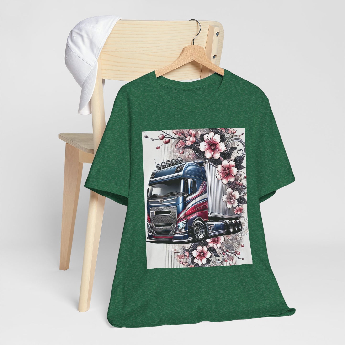 Cherry Blossom Convoy T-Shirt | Japanese Sakura x Modern Truck Art | Unique Graphic Tee for Drivers & Streetwear Lovers 001