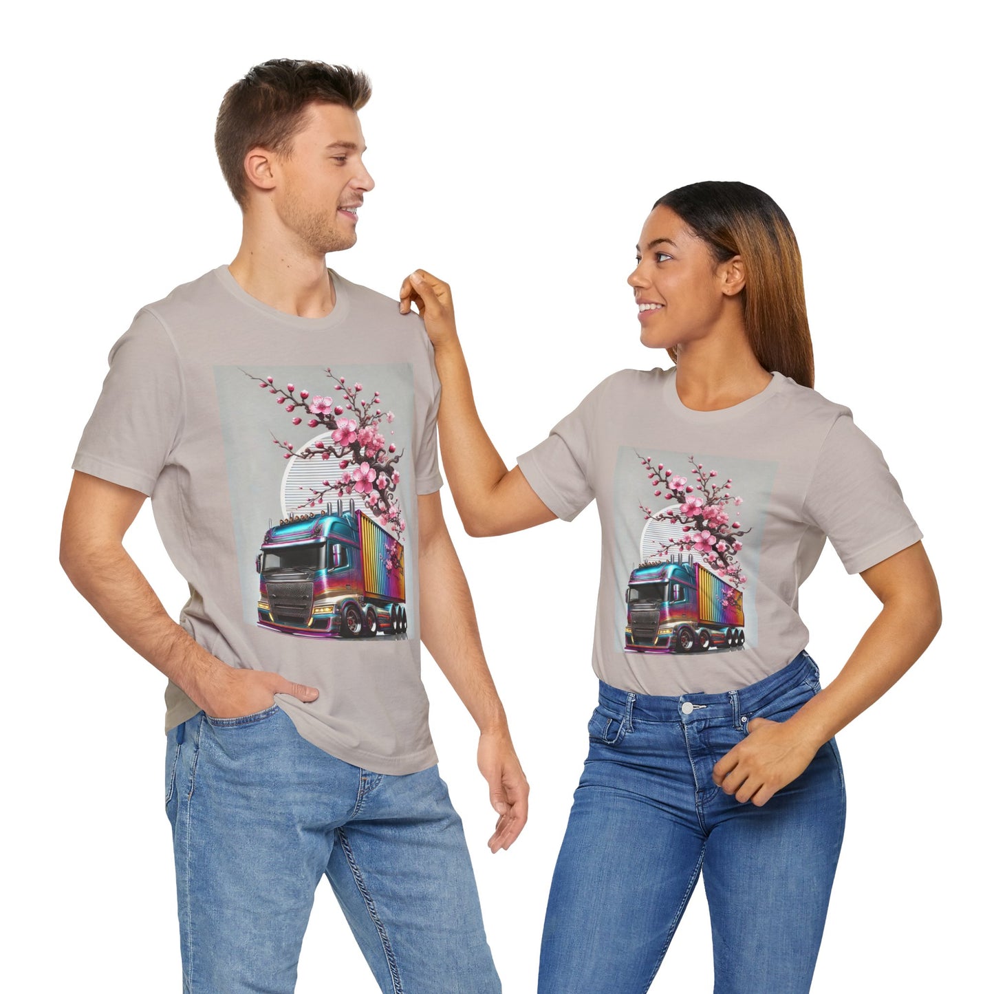 Cherry Blossom Convoy T-Shirt | Japanese Sakura x Modern Truck Art | Unique Graphic Tee for Drivers & Streetwear Lovers No.007