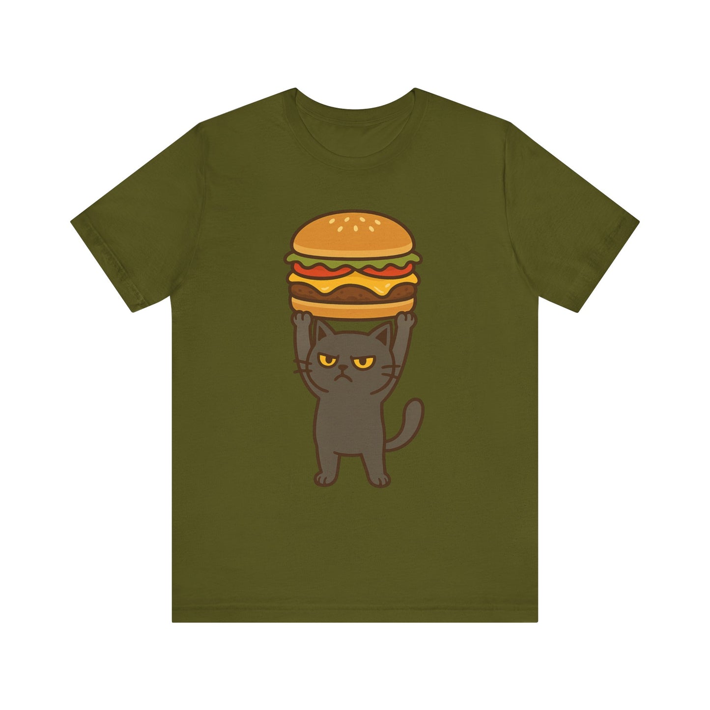 "Hanba-nyaa~" Cute Japanese Cat T-Shirt – Funny Burger & Cat Design – Kawaii Style Unisex Tee – Gift for Food & Cat Lovers