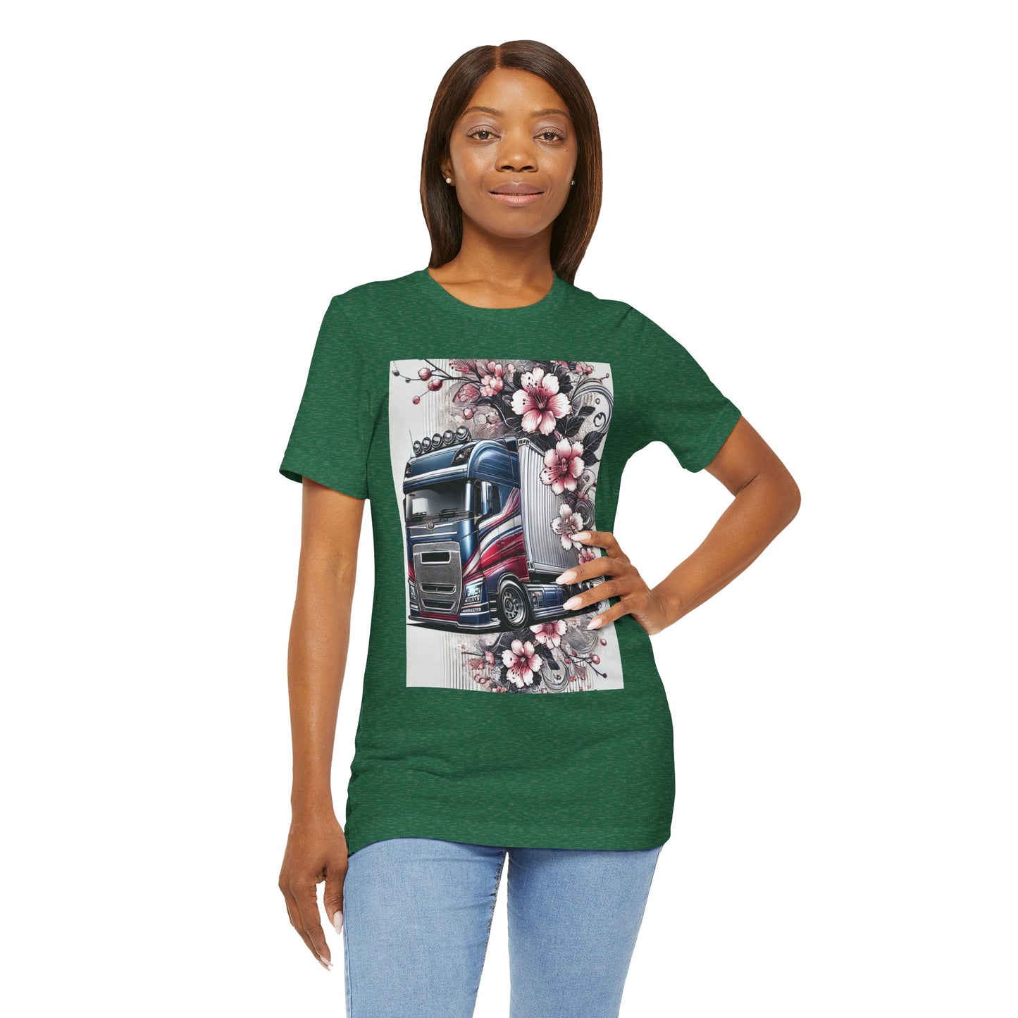 Cherry Blossom Convoy T-Shirt | Japanese Sakura x Modern Truck Art | Unique Graphic Tee for Drivers & Streetwear Lovers 001