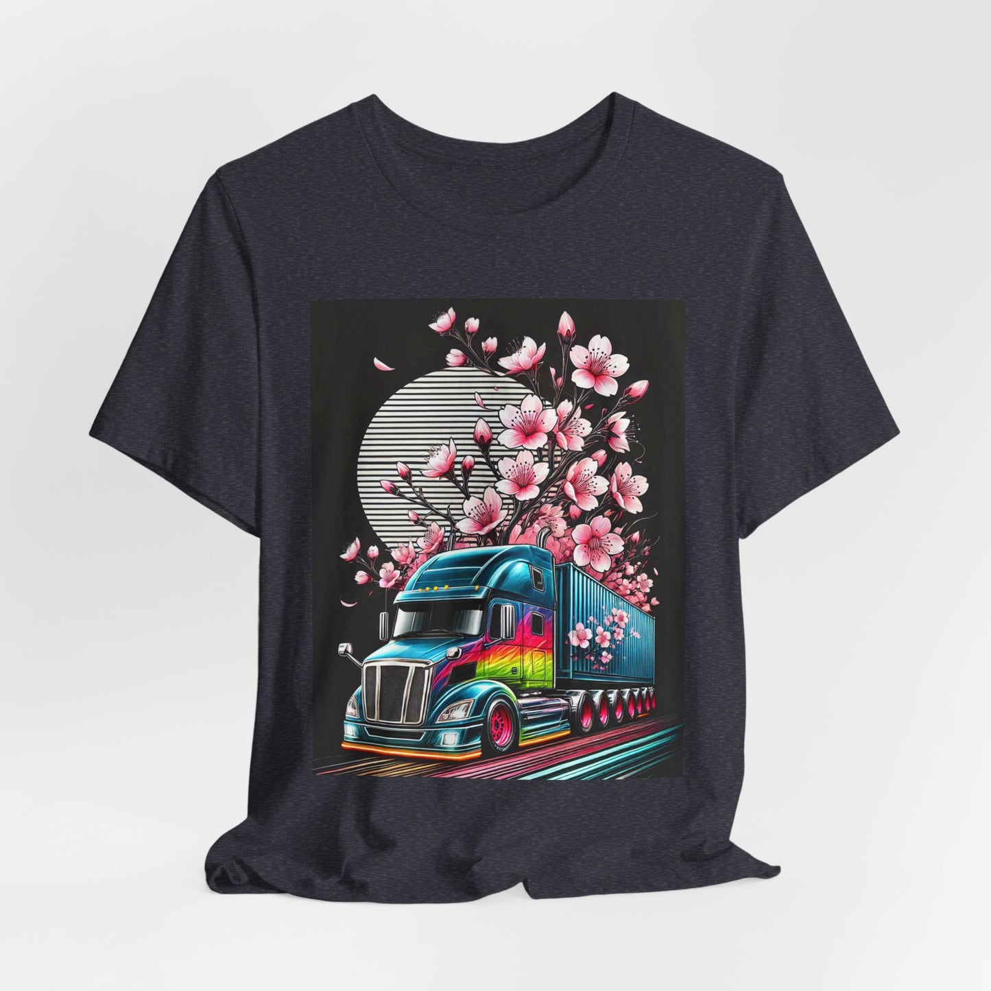 Cherry Blossom Convoy T-Shirt | Japanese Sakura x Modern Truck Art | Unique Graphic Tee for Drivers & Streetwear Lovers No.003