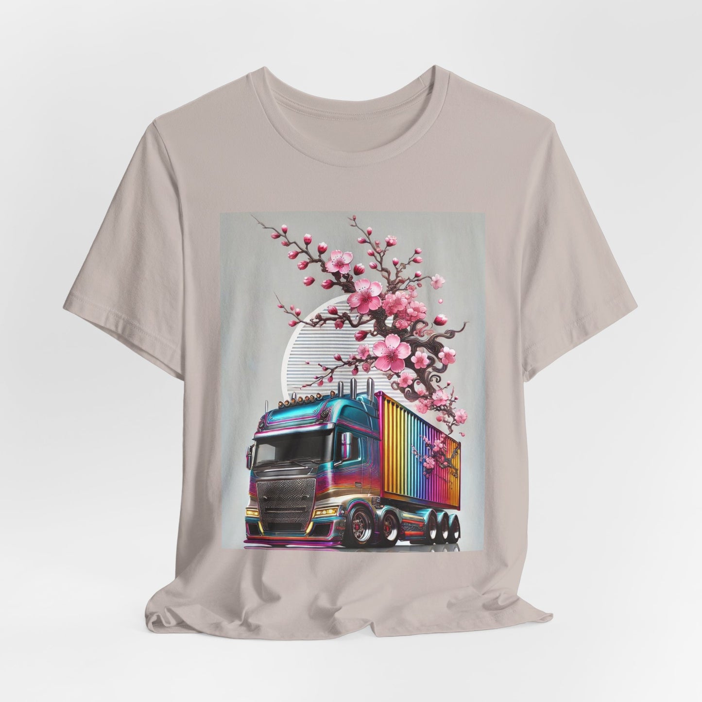 Cherry Blossom Convoy T-Shirt | Japanese Sakura x Modern Truck Art | Unique Graphic Tee for Drivers & Streetwear Lovers No.007