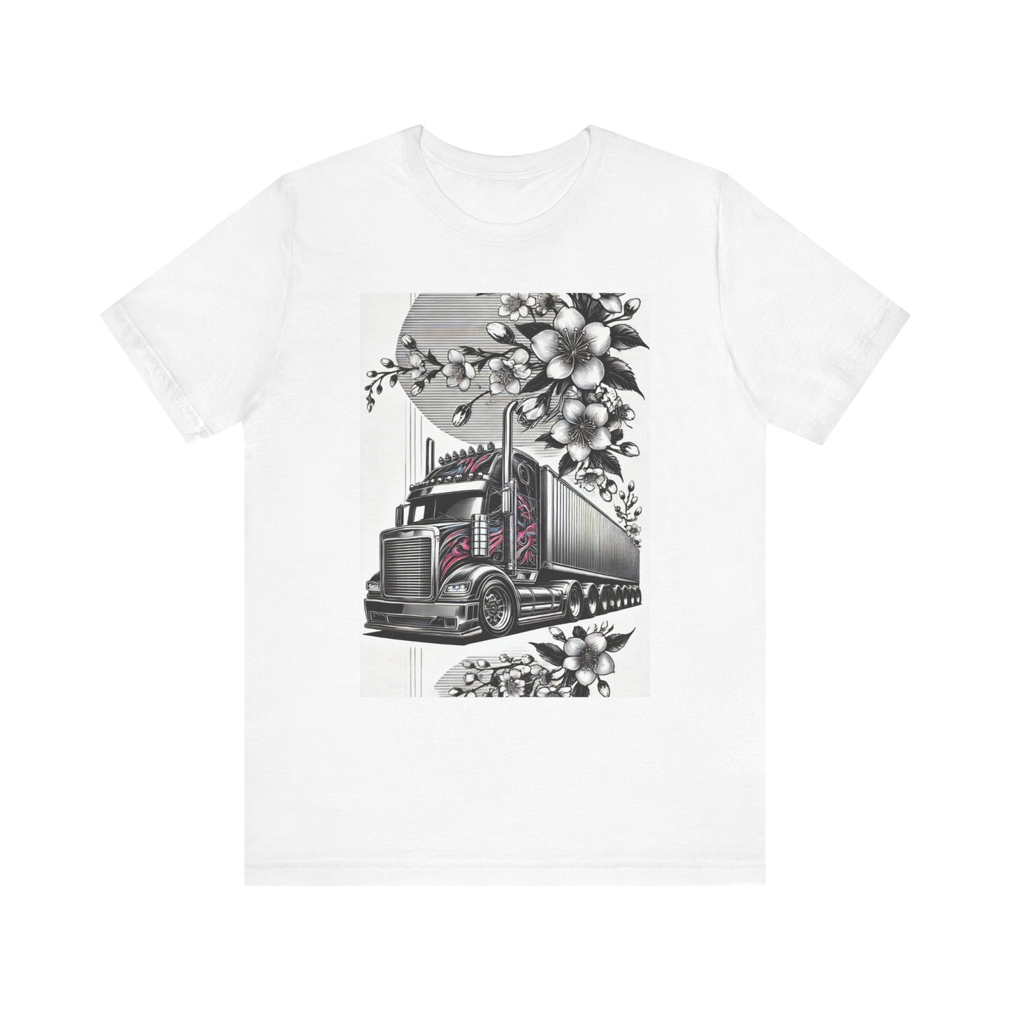 Cherry Blossom Convoy T-Shirt | Japanese Sakura x Modern Truck Art | Unique Graphic Tee for Drivers & Streetwear Lovers No.002
