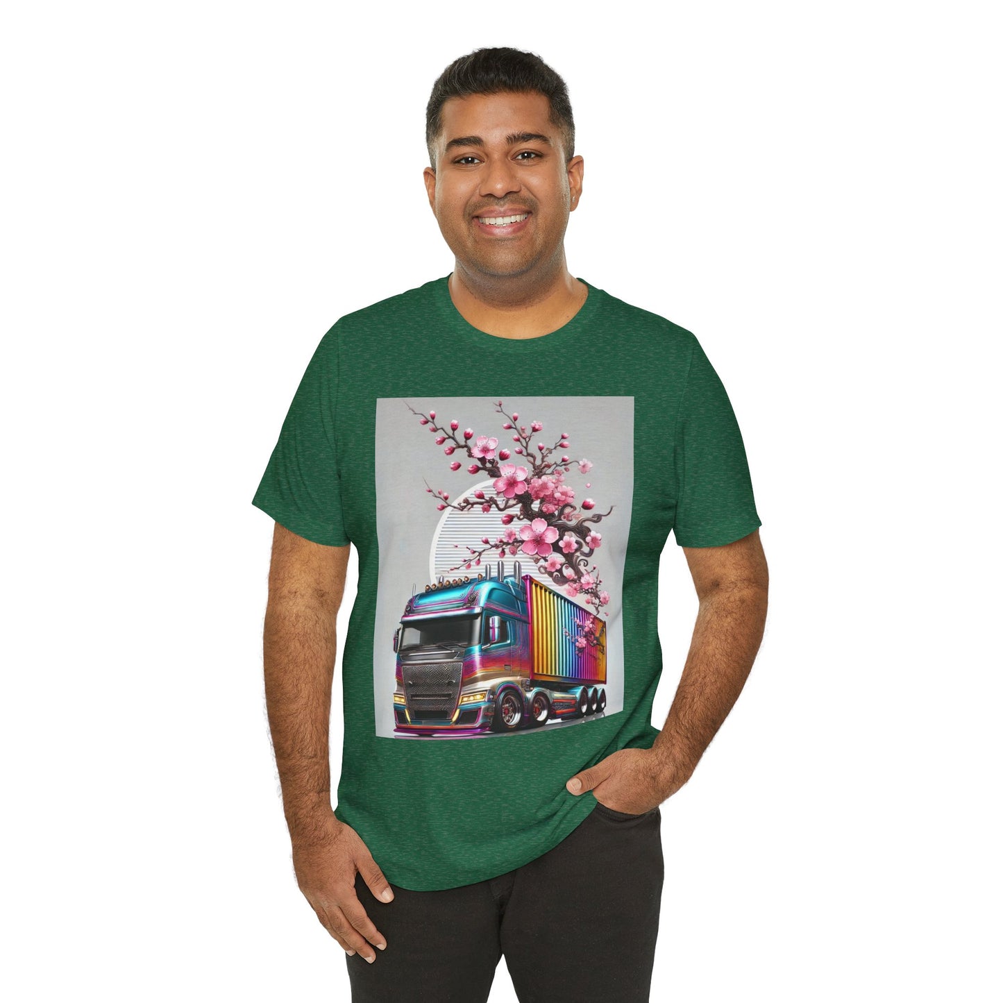 Cherry Blossom Convoy T-Shirt | Japanese Sakura x Modern Truck Art | Unique Graphic Tee for Drivers & Streetwear Lovers No.007