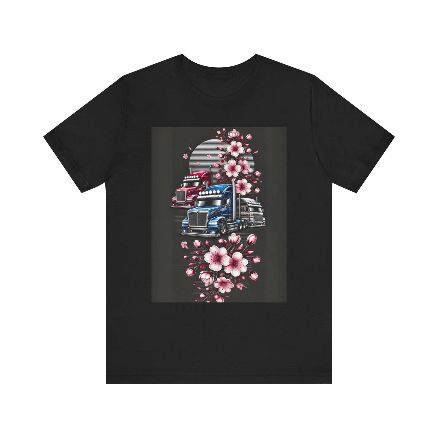 Cherry Blossom Convoy T-Shirt | Japanese Sakura x Modern Truck Art | Unique Graphic Tee for Drivers & Streetwear Lovers No.005