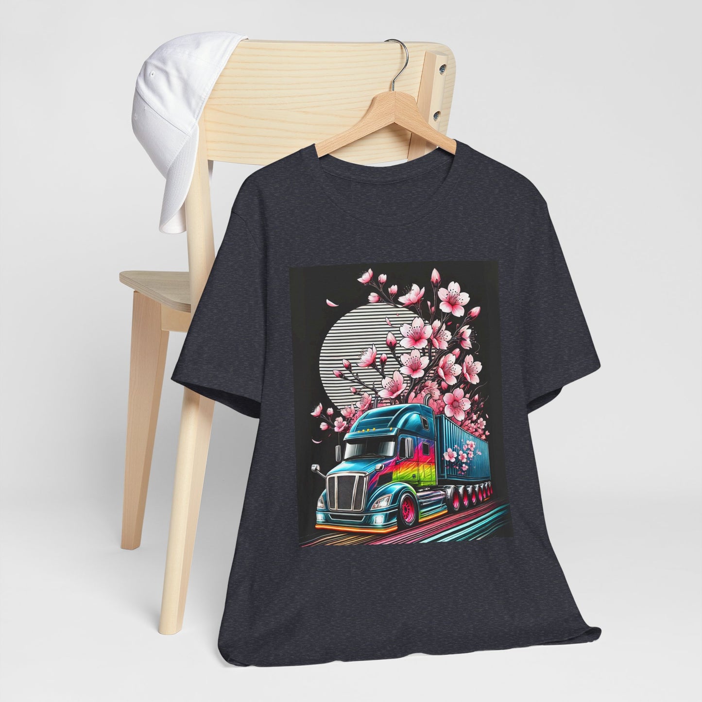 Cherry Blossom Convoy T-Shirt | Japanese Sakura x Modern Truck Art | Unique Graphic Tee for Drivers & Streetwear Lovers No.003