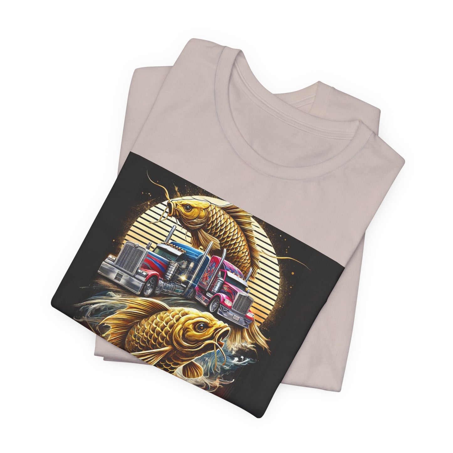Bold Koi & Truck Fusion T-Shirt | Japanese Golden Carp AND Convoy Art Tee | Vibrant Streetwear for Truckers AND Tattoo Fans