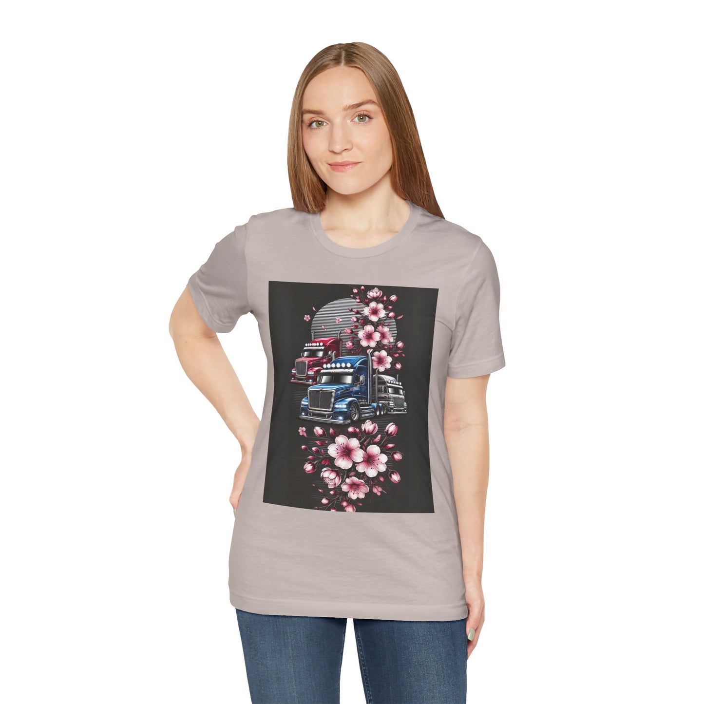 Cherry Blossom Convoy T-Shirt | Japanese Sakura x Modern Truck Art | Unique Graphic Tee for Drivers & Streetwear Lovers No.005