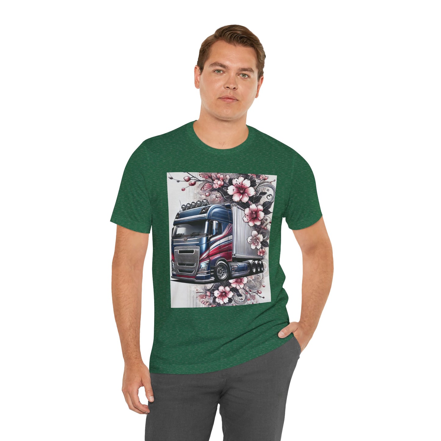 Cherry Blossom Convoy T-Shirt | Japanese Sakura x Modern Truck Art | Unique Graphic Tee for Drivers & Streetwear Lovers 001
