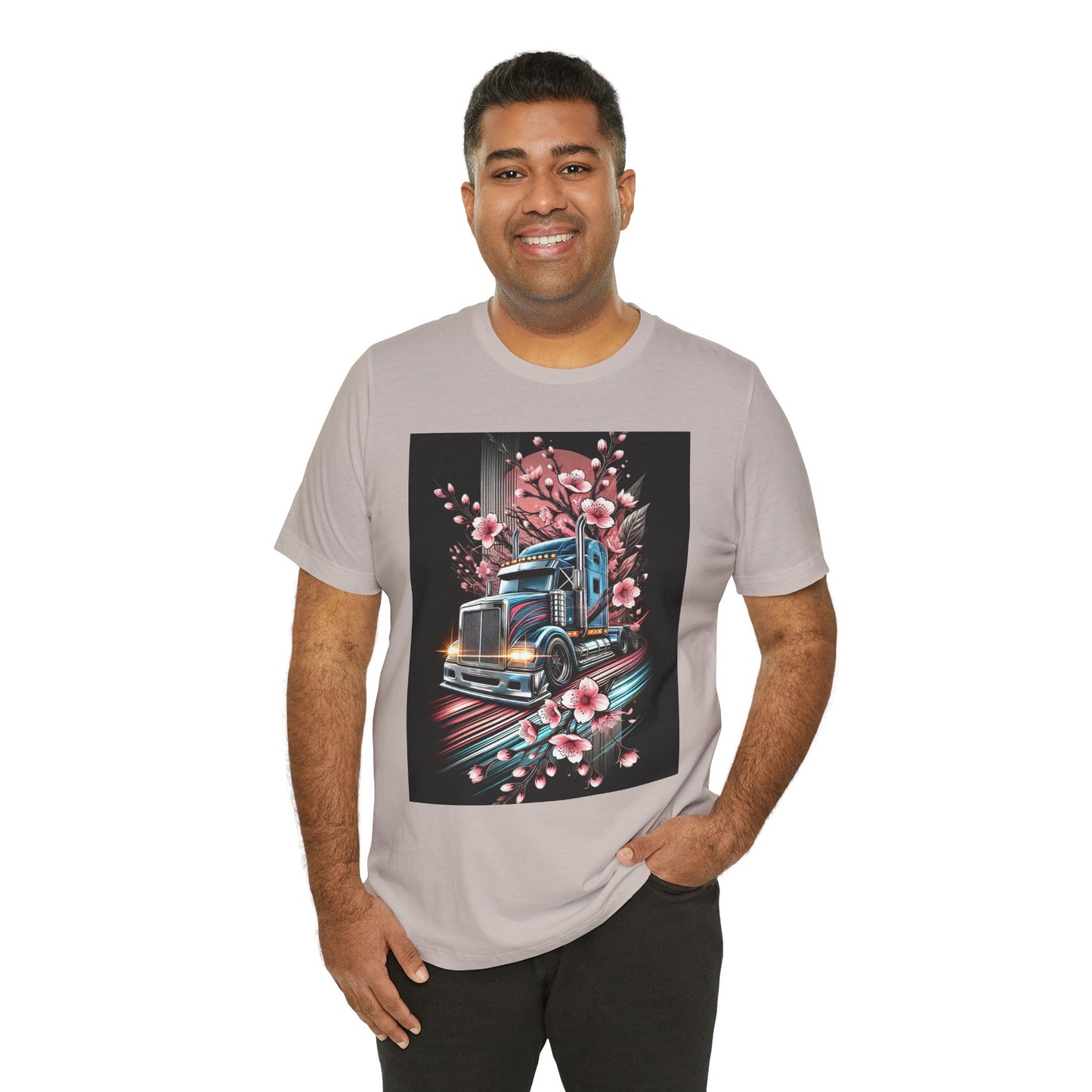 Cherry Blossom Convoy T-Shirt | Japanese Sakura x Modern Truck Art | Unique Graphic Tee for Drivers & Streetwear Lovers No.006