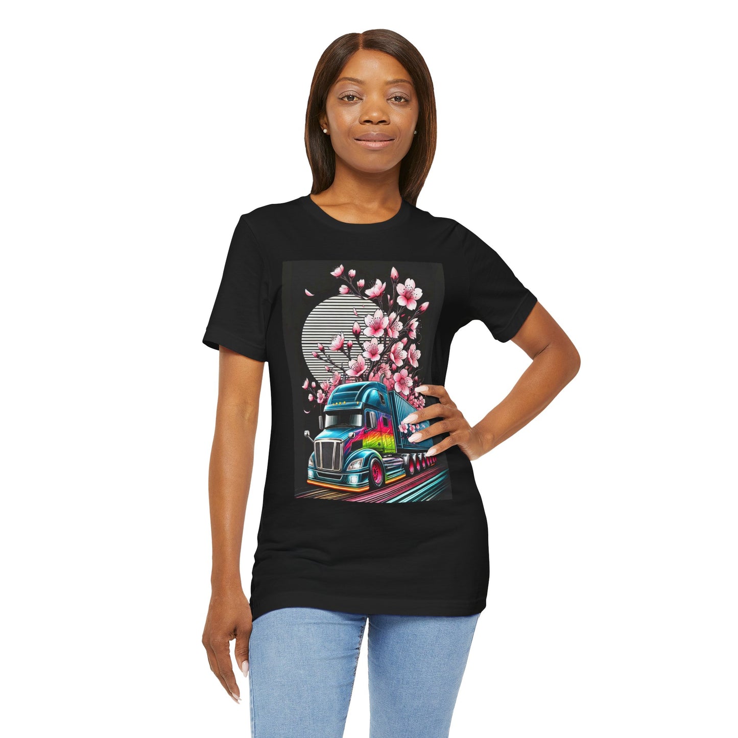 Cherry Blossom Convoy T-Shirt | Japanese Sakura x Modern Truck Art | Unique Graphic Tee for Drivers & Streetwear Lovers No.003