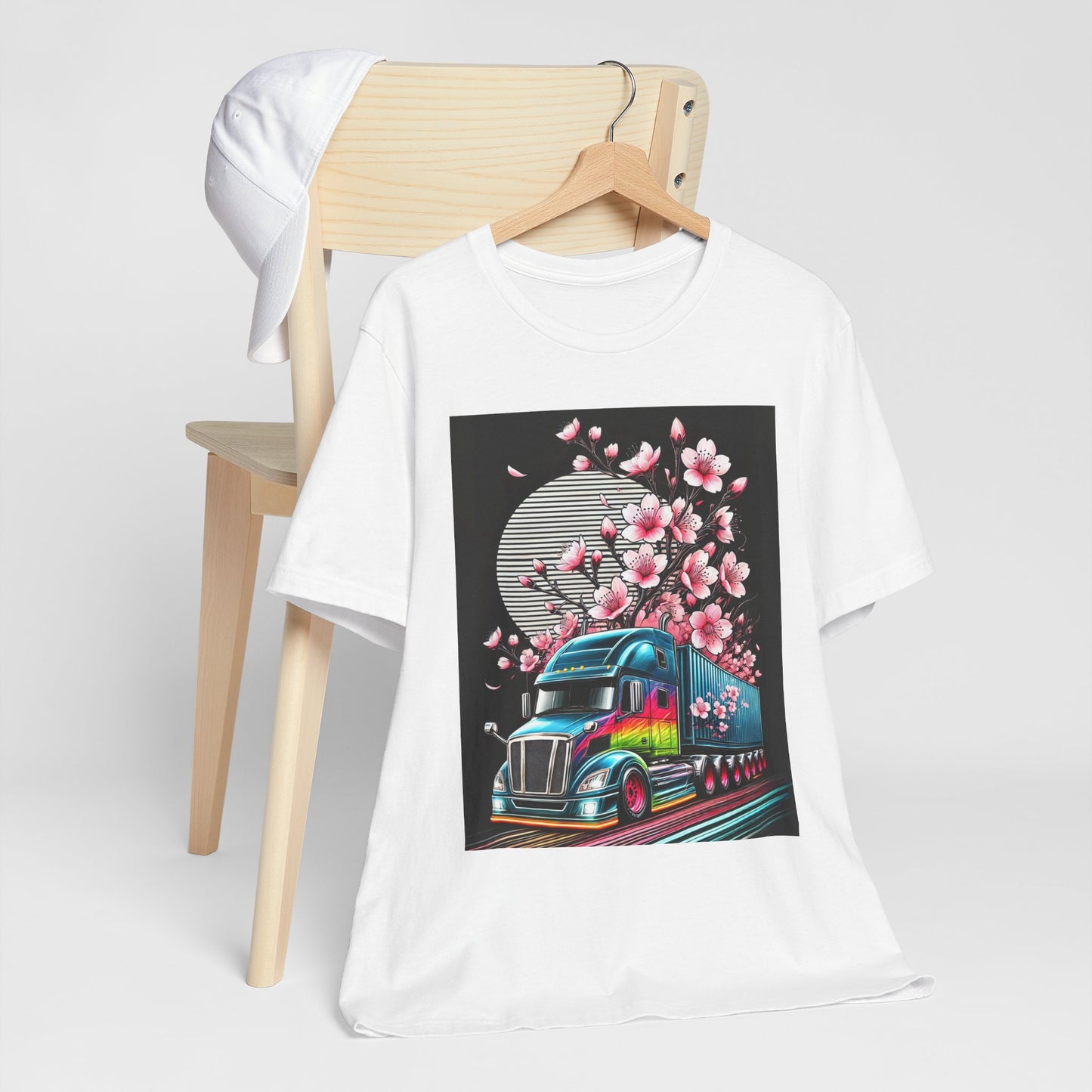 Cherry Blossom Convoy T-Shirt | Japanese Sakura x Modern Truck Art | Unique Graphic Tee for Drivers & Streetwear Lovers No.003