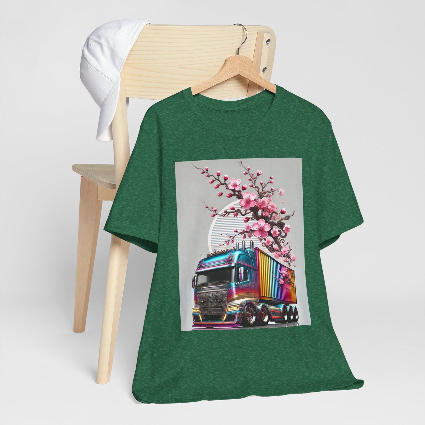 Cherry Blossom Convoy T-Shirt | Japanese Sakura x Modern Truck Art | Unique Graphic Tee for Drivers & Streetwear Lovers No.007