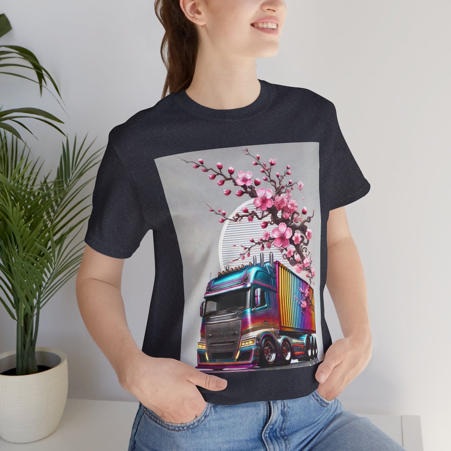 Cherry Blossom Convoy T-Shirt | Japanese Sakura x Modern Truck Art | Unique Graphic Tee for Drivers & Streetwear Lovers No.007