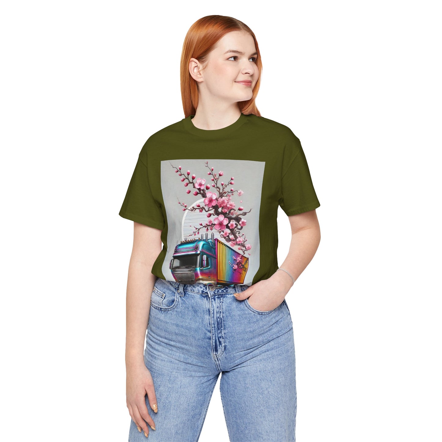 Cherry Blossom Convoy T-Shirt | Japanese Sakura x Modern Truck Art | Unique Graphic Tee for Drivers & Streetwear Lovers No.007