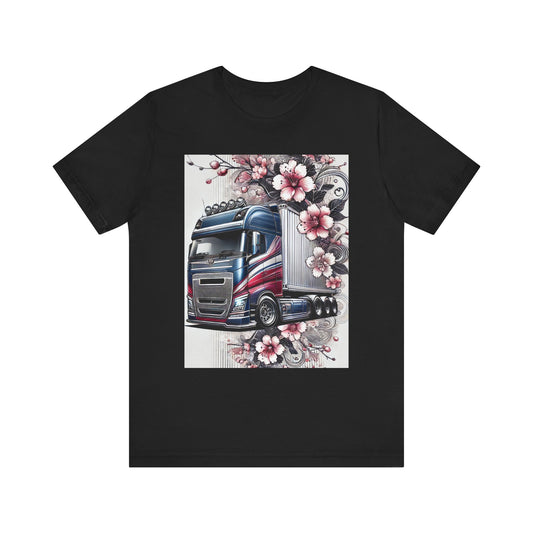 Cherry Blossom Convoy T-Shirt | Japanese Sakura x Modern Truck Art | Unique Graphic Tee for Drivers & Streetwear Lovers 001