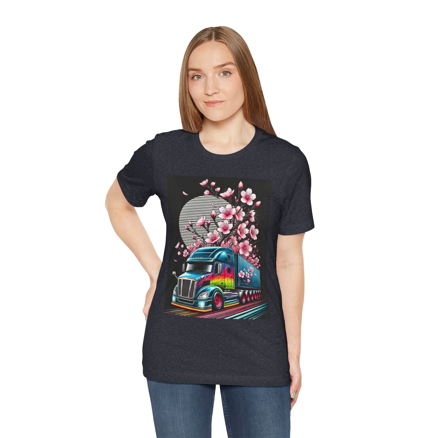 Cherry Blossom Convoy T-Shirt | Japanese Sakura x Modern Truck Art | Unique Graphic Tee for Drivers & Streetwear Lovers No.003