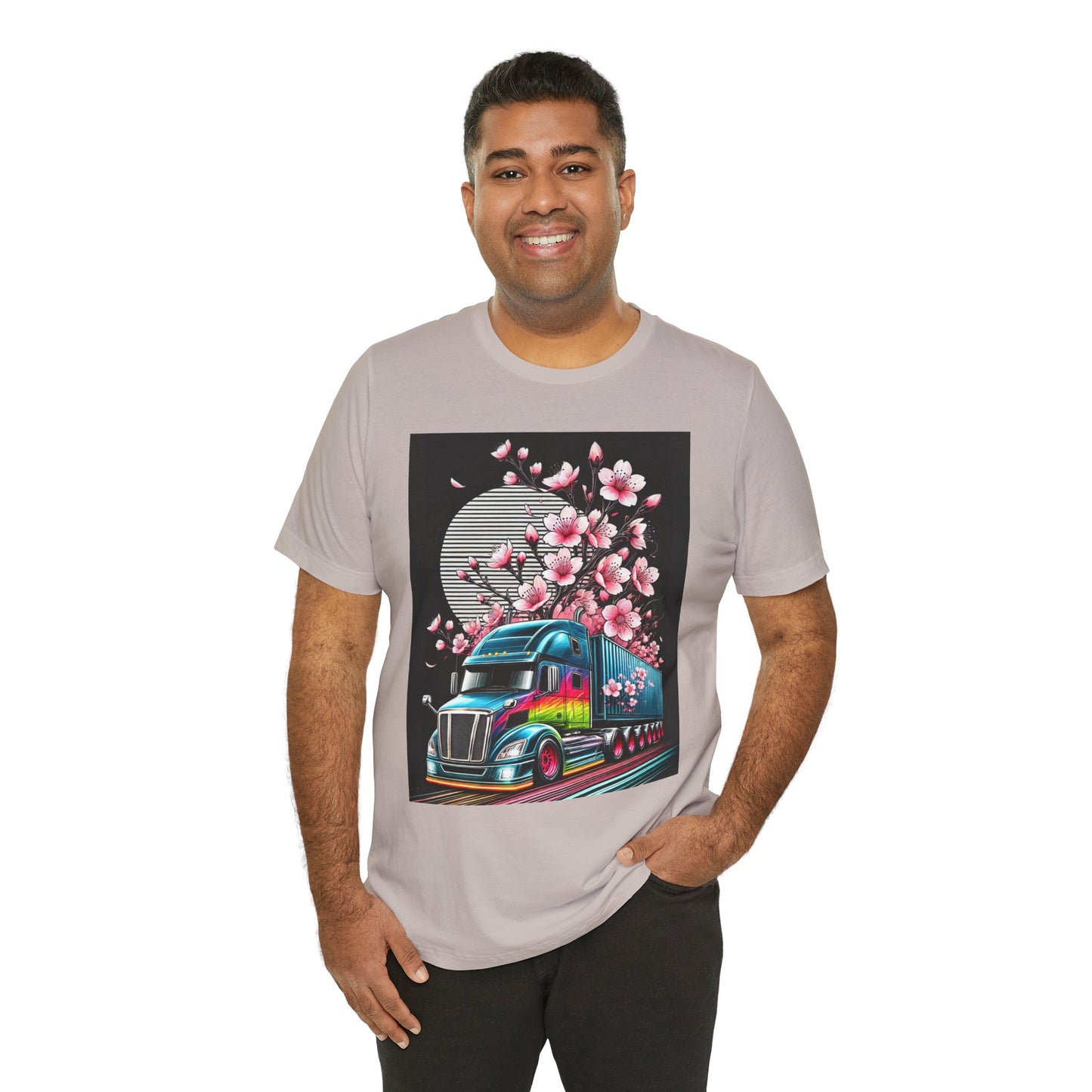 Cherry Blossom Convoy T-Shirt | Japanese Sakura x Modern Truck Art | Unique Graphic Tee for Drivers & Streetwear Lovers No.003