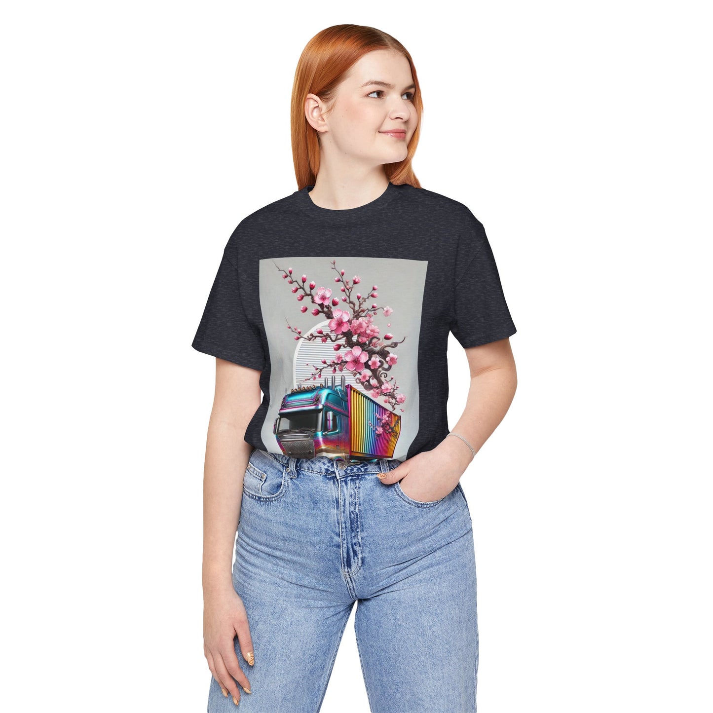 Cherry Blossom Convoy T-Shirt | Japanese Sakura x Modern Truck Art | Unique Graphic Tee for Drivers & Streetwear Lovers No.007