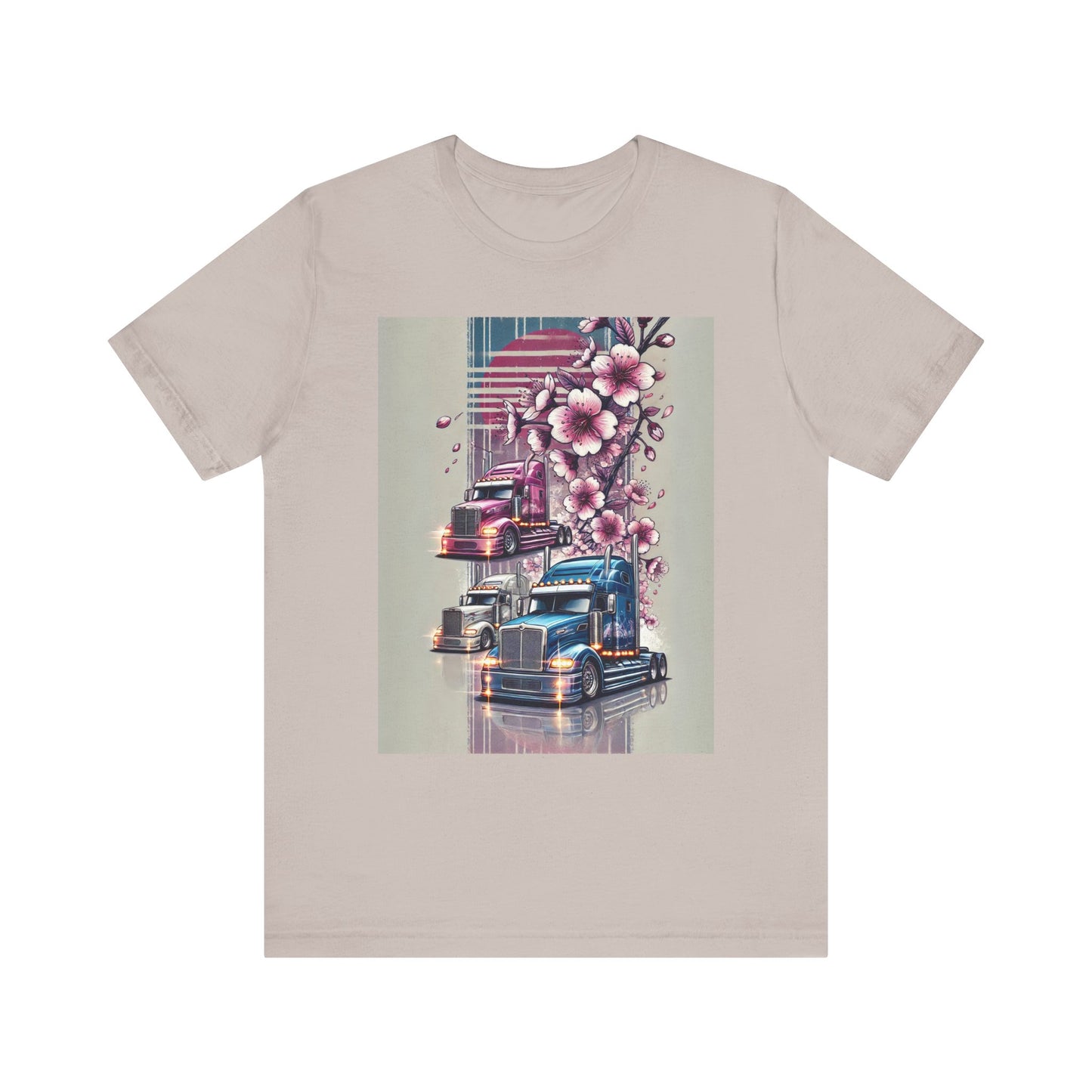 Cherry Blossom Convoy T-Shirt | Japanese Sakura x Modern Truck Art | Unique Graphic Tee for Drivers & Streetwear Lovers No.004