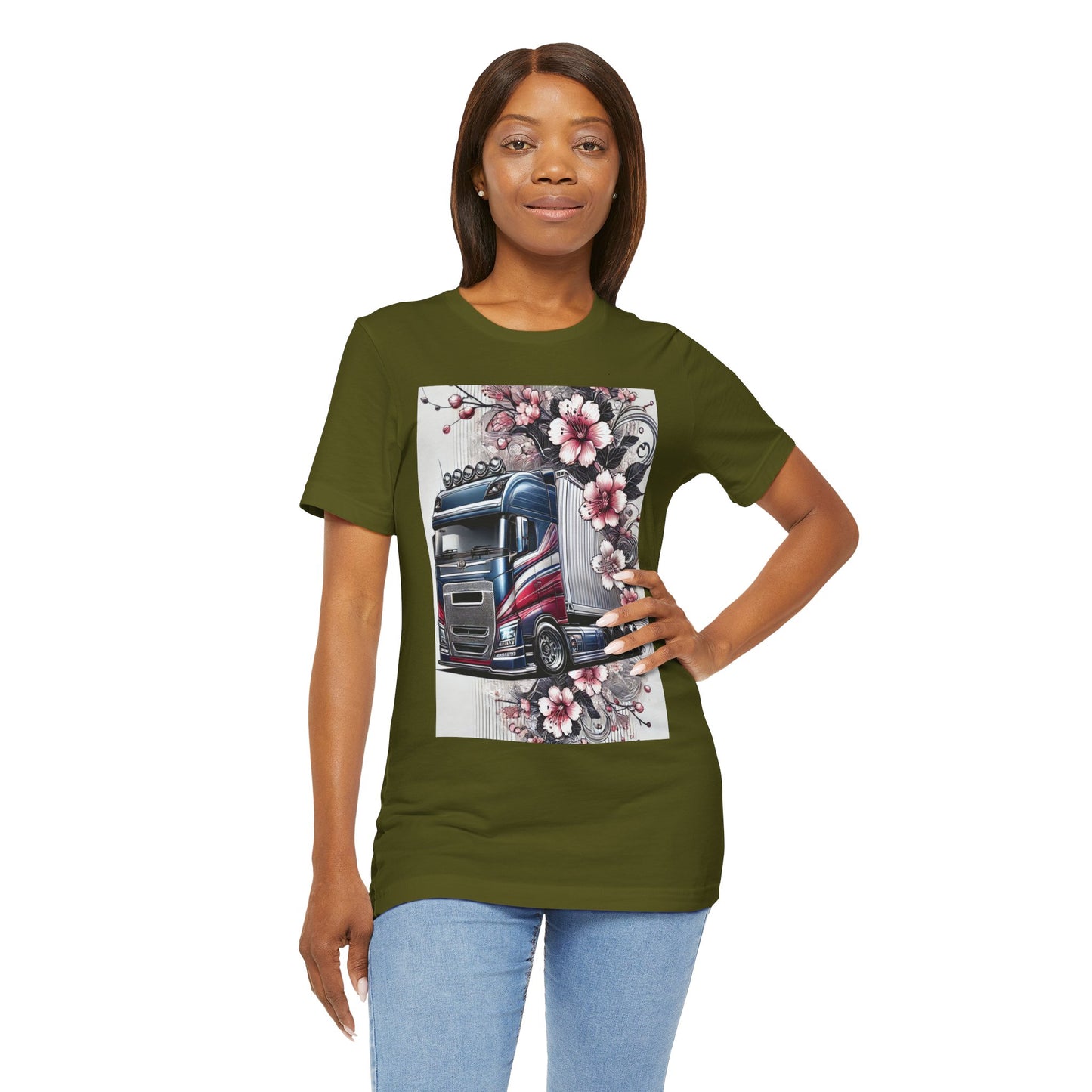 Cherry Blossom Convoy T-Shirt | Japanese Sakura x Modern Truck Art | Unique Graphic Tee for Drivers & Streetwear Lovers 001