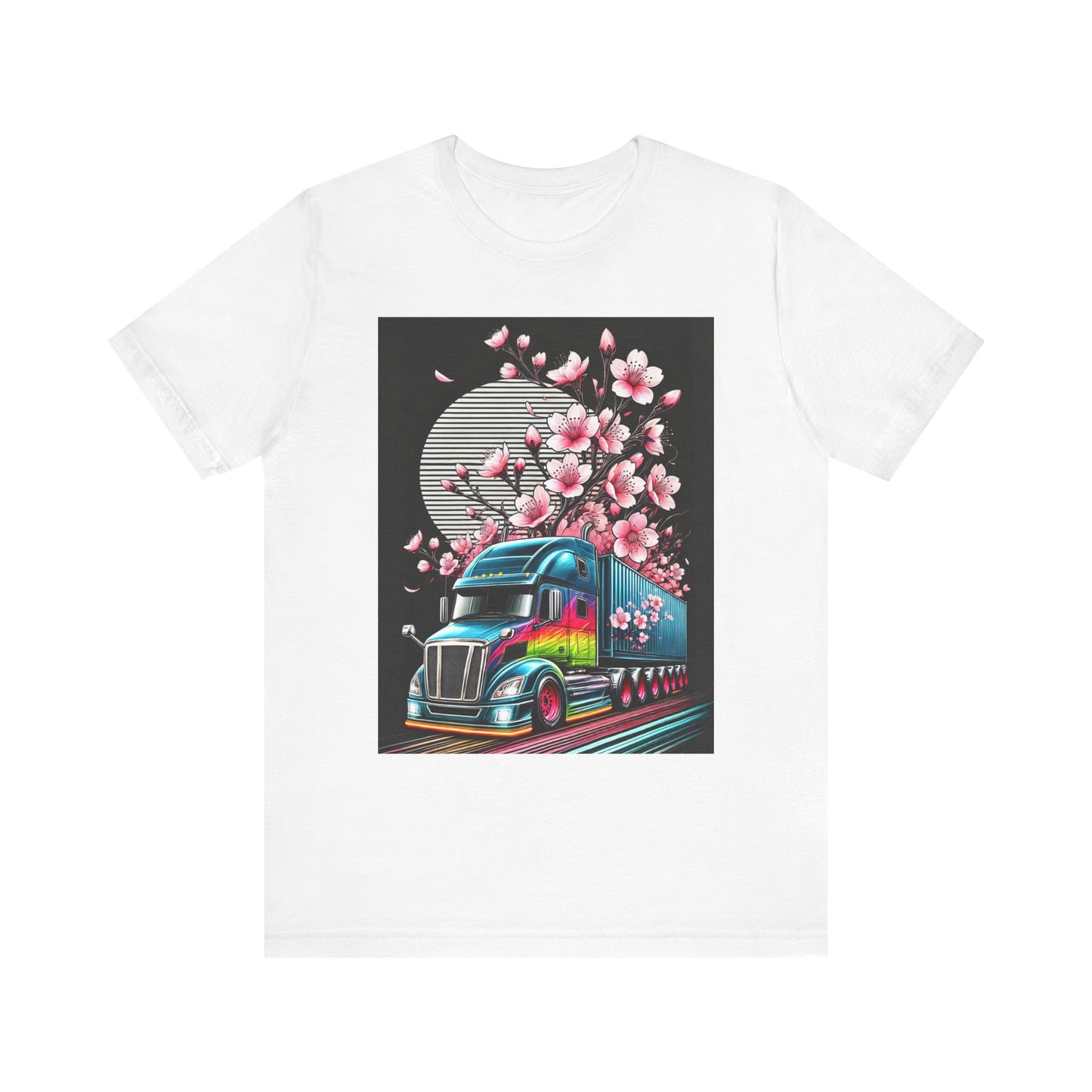 Cherry Blossom Convoy T-Shirt | Japanese Sakura x Modern Truck Art | Unique Graphic Tee for Drivers & Streetwear Lovers No.003