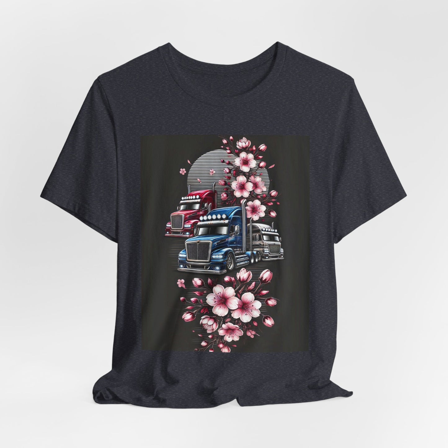 Cherry Blossom Convoy T-Shirt | Japanese Sakura x Modern Truck Art | Unique Graphic Tee for Drivers & Streetwear Lovers No.005