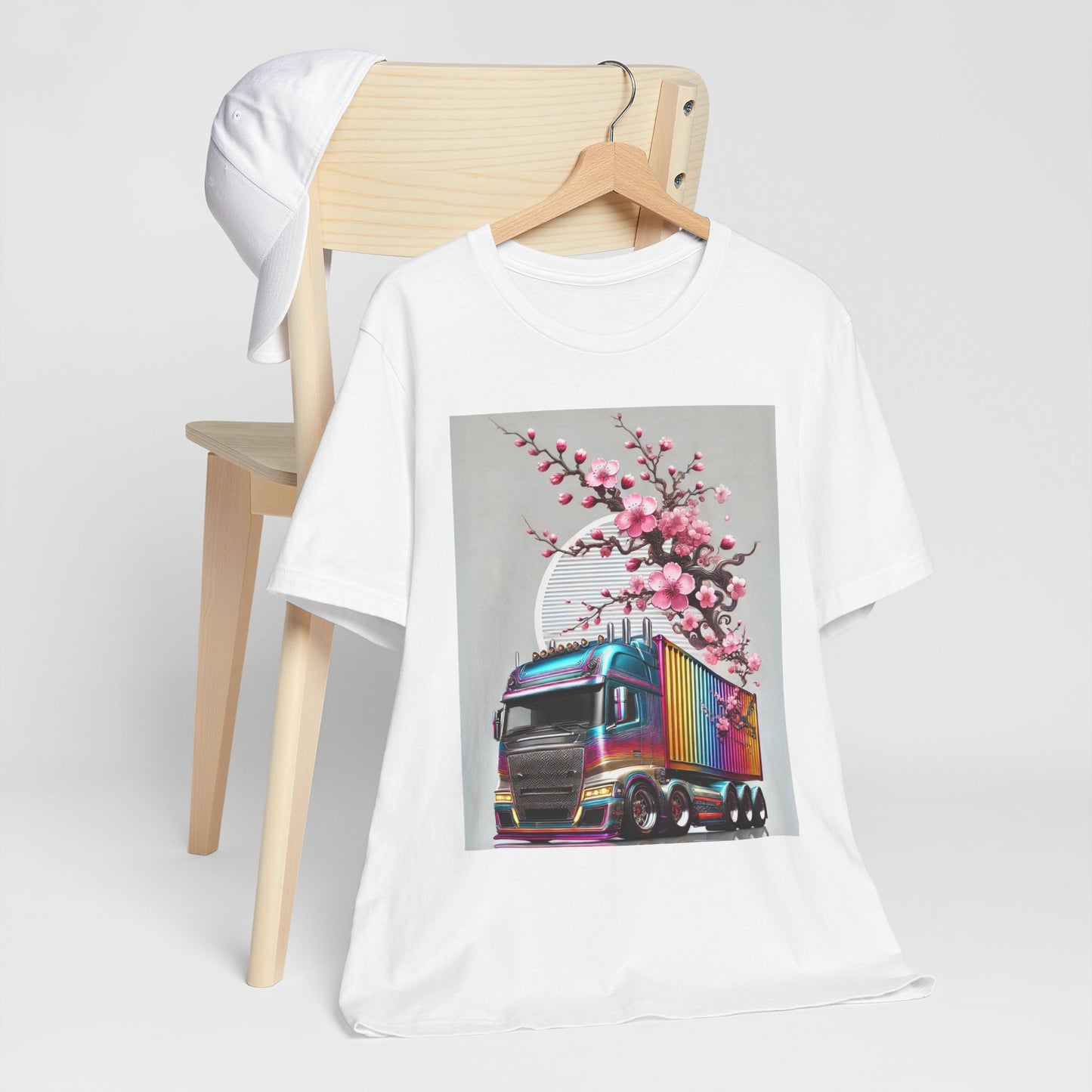 Cherry Blossom Convoy T-Shirt | Japanese Sakura x Modern Truck Art | Unique Graphic Tee for Drivers & Streetwear Lovers No.007