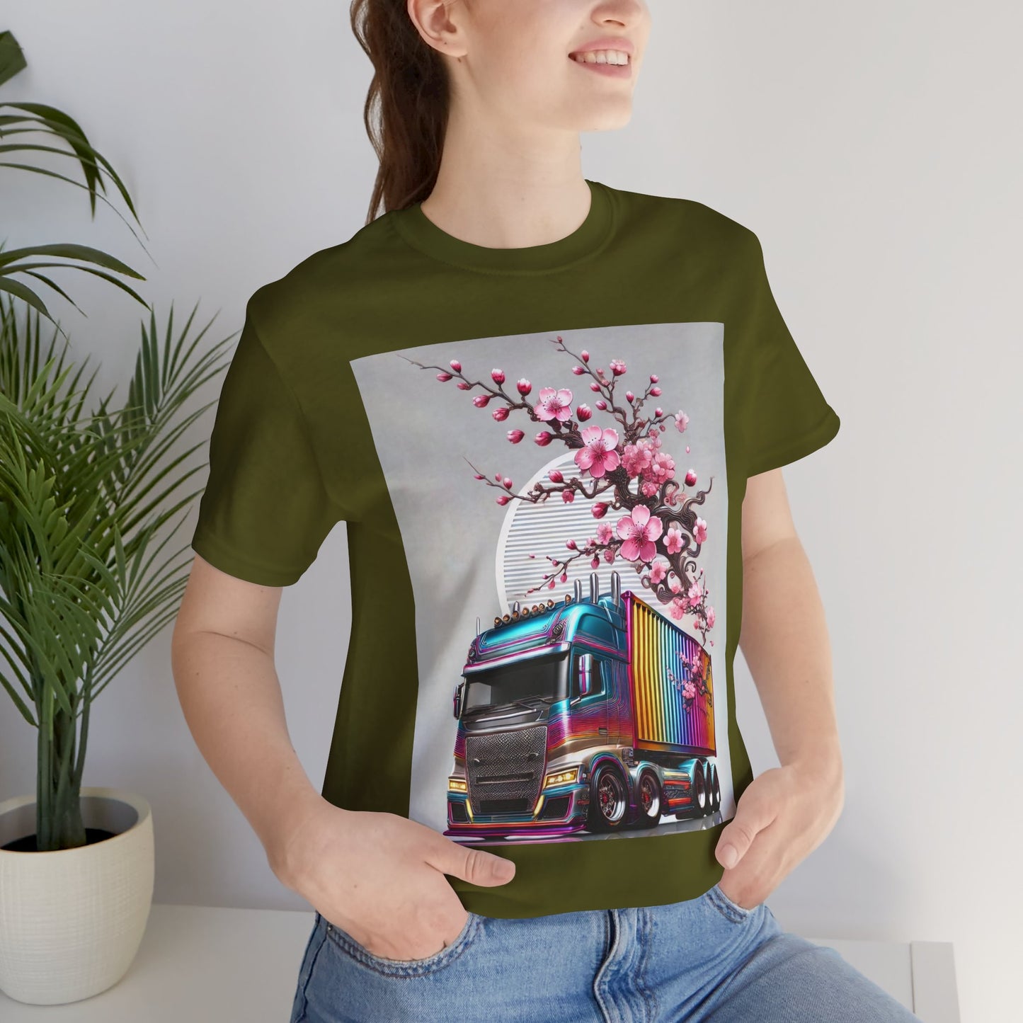 Cherry Blossom Convoy T-Shirt | Japanese Sakura x Modern Truck Art | Unique Graphic Tee for Drivers & Streetwear Lovers No.007