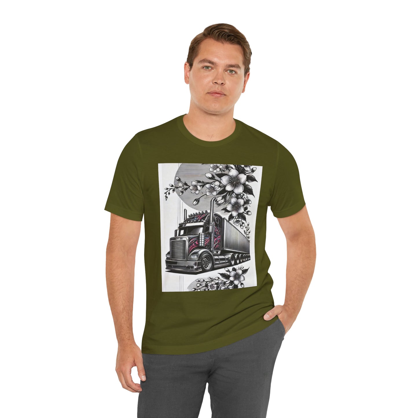 Cherry Blossom Convoy T-Shirt | Japanese Sakura x Modern Truck Art | Unique Graphic Tee for Drivers & Streetwear Lovers No.002