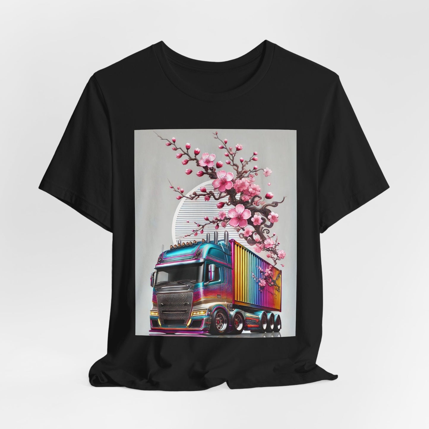 Cherry Blossom Convoy T-Shirt | Japanese Sakura x Modern Truck Art | Unique Graphic Tee for Drivers & Streetwear Lovers No.007