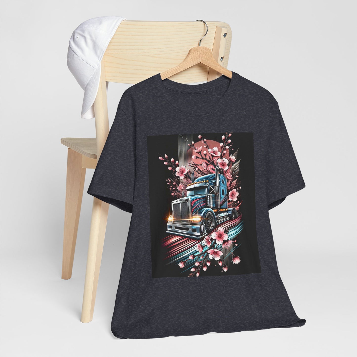 Cherry Blossom Convoy T-Shirt | Japanese Sakura x Modern Truck Art | Unique Graphic Tee for Drivers & Streetwear Lovers No.006