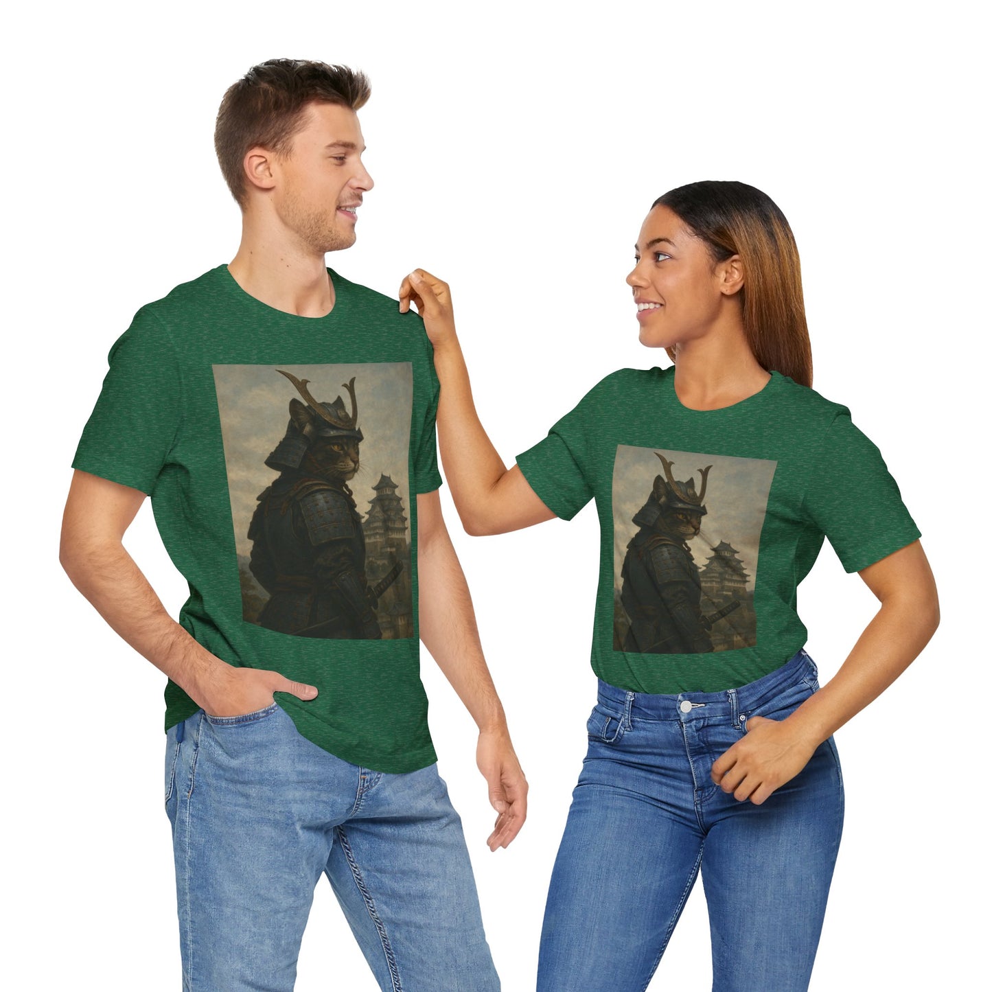 Cat Samurai Vigil Tee | Armored Feline Warrior w/ Castle Backdrop | Japanese Art Unisex Shirt