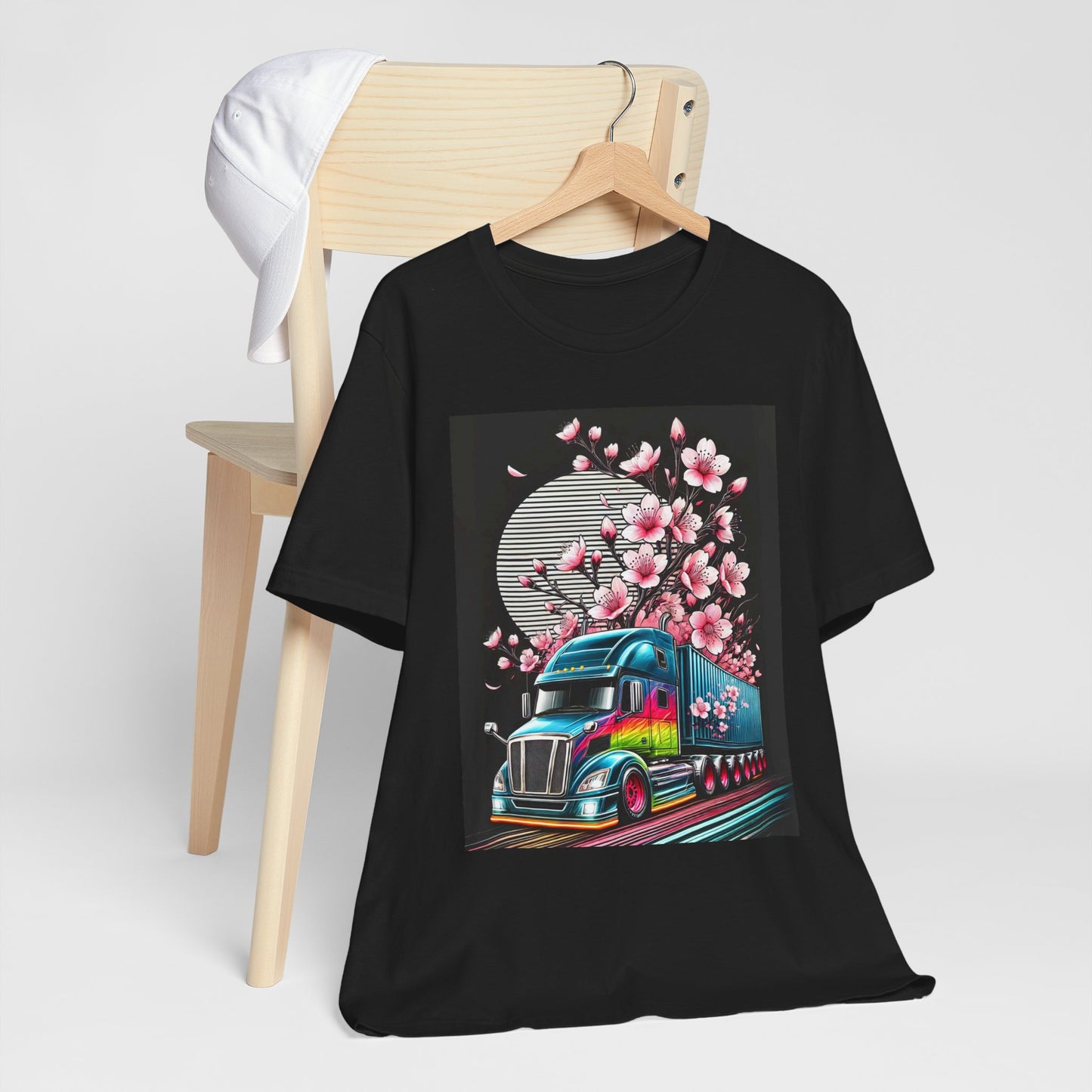 Cherry Blossom Convoy T-Shirt | Japanese Sakura x Modern Truck Art | Unique Graphic Tee for Drivers & Streetwear Lovers No.003